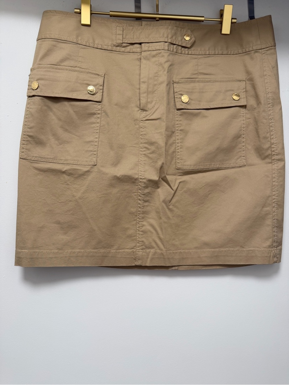 Michael Kors Khaki Utility Mini Skirt with Gold Buttons